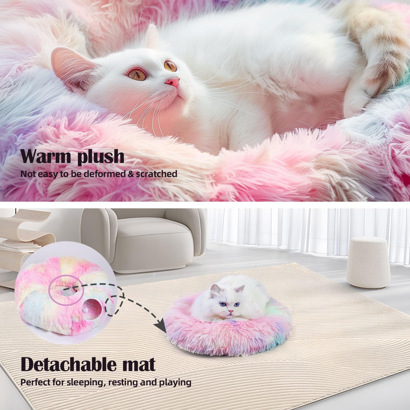 Odoland Cat Tunnels Bed With 20 Cat Toys For Indoor Cats, Plush Cat Couch Tunnel Bed For Kitten, Cat Cave Donut Tunnel - Detacha